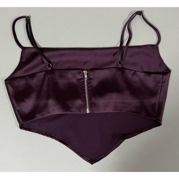 Purple Plum Satin Silk Bandana Tank Crop Top Shirt Blouse Size S 👑✨ - Picture 2 of 2